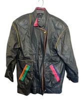 vintage Pelle Leather Jacket Men M Black Multicolor Accents Retro Style New York