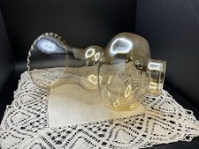 Vtg Peach Iridescent Luster Glass Hurricane Lamp Shade Chimney Ruffled Edge-7.5”