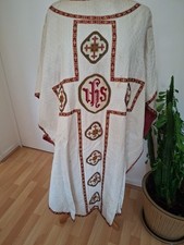 CHASUBLE - Damask Satin Priest Embroidered Cross Stitch 
