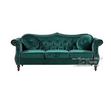 Sofa 3 Places Réseau Et Matelas Salon Moderne Cuir Éco Velours Vert Boutons