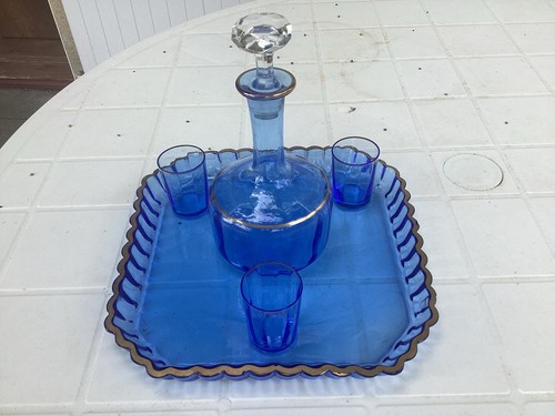Service verre bleu carafe - bleu, :