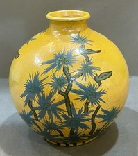 Vintage Art Deco French Savoyard Ceramicist Emile Simonod Floral Boule Vase