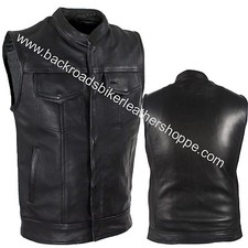 Leather Club Style Conceal Carry Vest w/ snap & Zipper Closure biker motorcycle