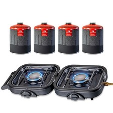 Réchaud pliable 2 feux 4600W + 4 cartouches gaz vissable 7/16" KEMPER