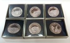 (6) INTERNATIONAL MINT .999 FINE SILVER GUN MEDALS DERINGER'S HARPER'S NRA HALL