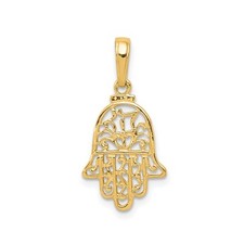 14k Yellow Gold Hamsa Hand Pendant Filigree Amulet Spiritual Protection Jewelry