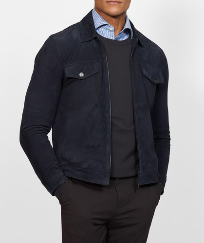 Blouson cuir bleu - , pur