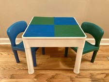 Child Size Lego Building Block Table W/ 2 Chairs