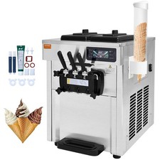 VEVOR Machine à Crème Glacée Appareil à Glace Italienne 3 Saveurs 18-28 L/h