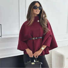 Cape femme élégante avec ceinture – manteau poncho automne hiver MUJER Bourgogne