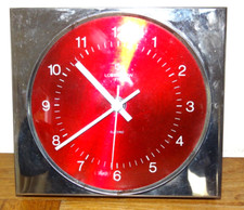 Beautiful Vintage Stainless Steel Kitchen Pendulum Clock and Red Bottom circa 1970 Luber New