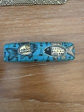 Grande Barrette cheveux vintage 1980's France bois peint décor poissons NEUVE