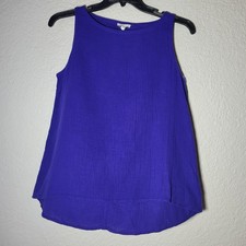 Eileen Fisher Organic Cotton Gauze Bateau Neck Shell Purple Blue Size Smal.