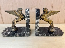 GORGEOUS ART DECO BRONZE PEGASUS ON MARBLE BOOKENDS - MAURICE FRECOURT - 1930'S