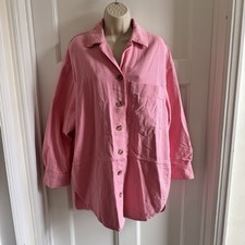 Zara Pink Oversized Relaxed Button Up Denim Shirt Jacket Shacket Size S