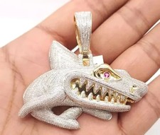 2.50Ct Round Cut Real Moissanite Shark Grinnin Pendant 14K Yellow Gold Plated