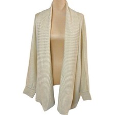St. John Cashmere Cocoon Cardigan Womens Sz M Beige Quiet Luxury Oversized Cozy