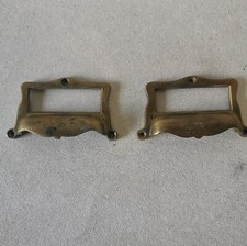 2 Anciennes Poignées Coquille Porte Étiquettes En Bronze