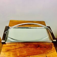 Plateau à liqueur rectangulaire Art Déco miroir métal chromé et palissandre