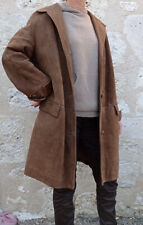 Manteau vintage trois quarts en daim brun clair pour femme seventies taille 40