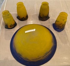 Muller Freres ~ 4 LUNEVILLE LAMP SHADES & BOWL ~  Antique French Art Glass