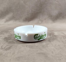 Vintage Carlsberg XL Advertising White Glass Ashtray Made in France 1970