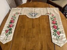 Antique French Religious Silk Altar Antependium Painted Dove Liturgical Fabric