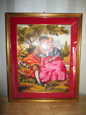 VINTAGE PAINTING TAPESTRY CANVAS COUPLE ROMANTIC - GILDED WOOD FRAME