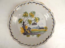 Nevers Landscape Earthenware Plate Tree Feeder Birds 18th Century
