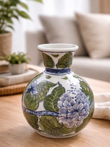 Vase boule céramique bleu - vase, en