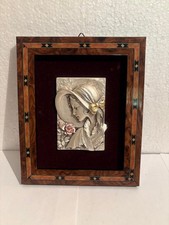 Tableau Argent 925 en relief Signé portrait de femme