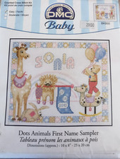 N°302 KIT BRODERIE POINT DE CROIX COMPTE DMC TABLEAU ANIMAUX A POIS " 25x20cm