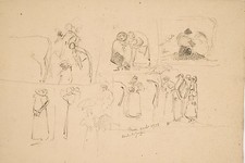 Jules PONCEAU 1881-1961 drawing Paris 1906 point of day small animated scenes