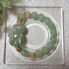 Pièces de chat en jade et bracelet en fluorite plume, bijoux faits main en pi...