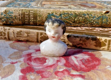 ANTIQUE 19THth Century Porcelain Miniature DOLL BUST HEAD for Dollhouse
