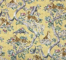 P KAUFMANN LAZY DAYS GOLD YELLOW LEOPARD TOILE COTTON TWILL FABRIC BY YARD 54"W