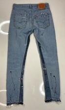 Levi's 512 Fear & Loathe Slip Taper Denim Jeans Men 31 x 32 Blue Paint Splatter