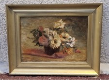 French school. Signed painting. Composition of Flowers.  Oil Painting on Canvas 