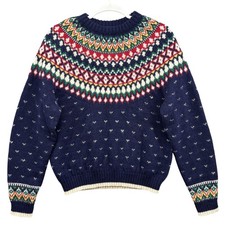 Vintage Birch Bros Shetland Wool Sweater Mens Medium Navy Fair Isle Nordic 90s
