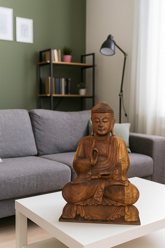 Statue bouddha bois massif - bouddha,