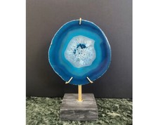 Blue agate plate, stone base. 16*11cm | Blue Agate Crystal Slice