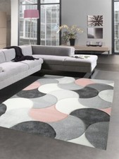 Tapis de salon design tapis court pile gouttes rose gris beige