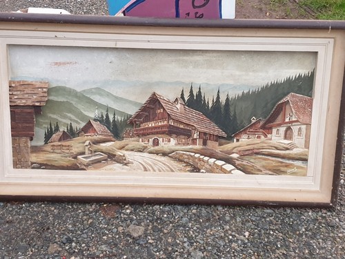 Grand tableau sculpte montagne - tableau,