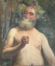 Magnificent 19th Century School Painting Bacchus (Vine, Wine, Dyonisos Ancient Rome)
