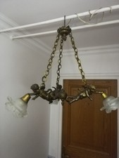 Ancien Lustre à Angelots  Luminaire 3 Putti   Lustre Chérubins