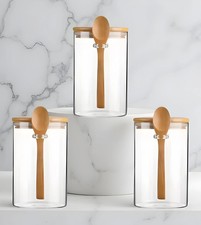 Bocaux de Rangement en Verre avec Couvercle en Bambou et Cuillère 