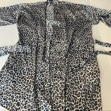 Victoria Secret Blue Leopard Print Robe Satin Robe W/ Belt Tie One Size