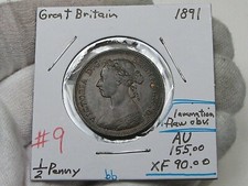 XF 1891 Demi Penny Grande-Bretagne Victoria Lamination Faille Obverse ½ P Gb. #9