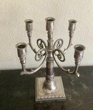 Grand chandelier à 5 branches, style Empire en métal argenté 