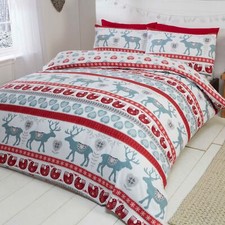 Noël Scandi Set Housse de Couette Double Rouge Coton Brossé Doux & Cosy